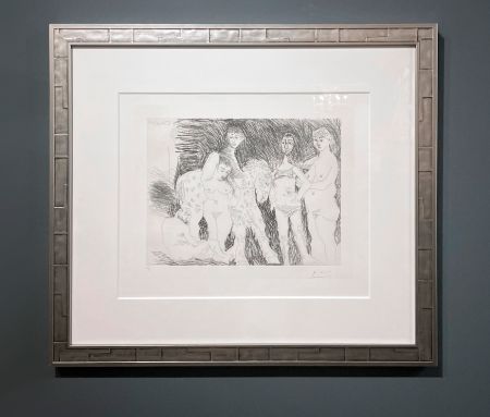 Etching Picasso - Vieil homme pensant à sa jeunesse: garcon sur un cheval de cirque et femmes, Plate 15 from: La Série 347 (Old man thinking of his youth: boy on a circus horse and women, Plate 15 from: Series 347)