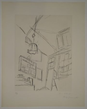 Engraving Giacometti - Vision depuis le lit dans la chambre rue Hippolyte Maindron / Vision du Lit et Abat-jour (View from the Bed, with Lampshade). 