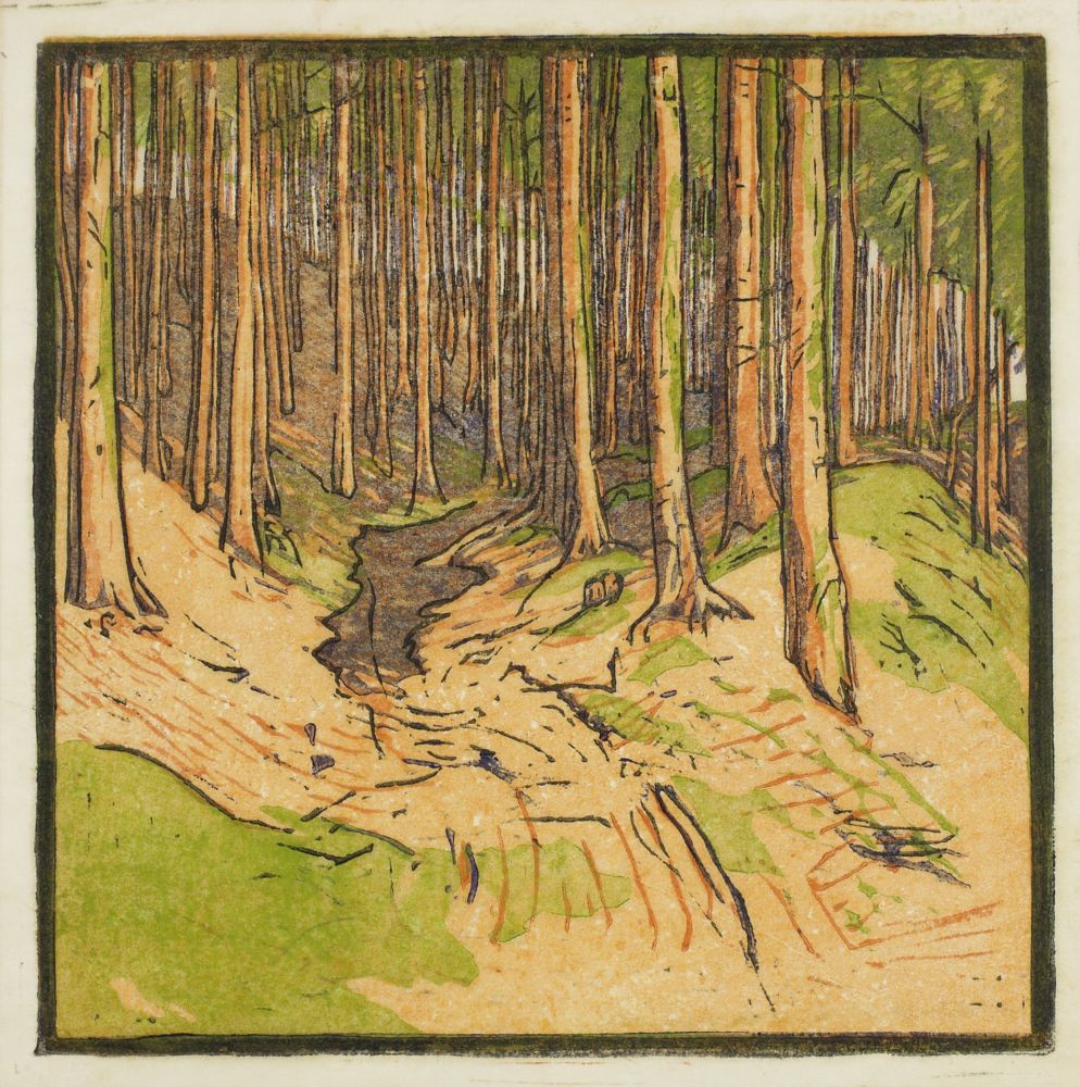 Linocut Henneberg - Waldweg