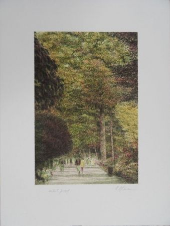 Lithograph Altman - Walking in Central Park
