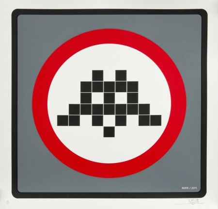 Screenprint Invader - Warning (Grey)