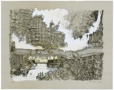 Lithograph Oiwa - Waterfall House