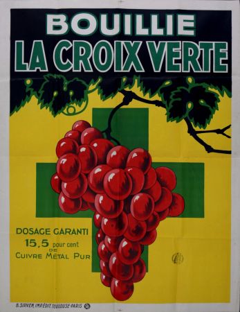 Lithograph Anonyme - Wine poster Bouillie La Croix Verte, c. 1920 - Large lithograph poster