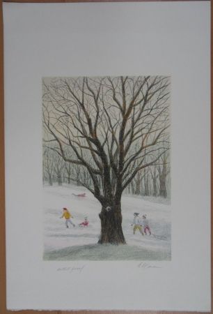 Lithograph Altman - Winter in the Park