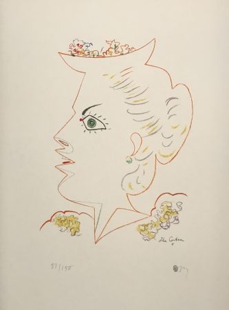 Lithograph Cocteau - Woman in Profile