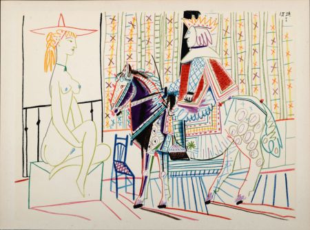 Lithograph Picasso - Woman & King, 1954