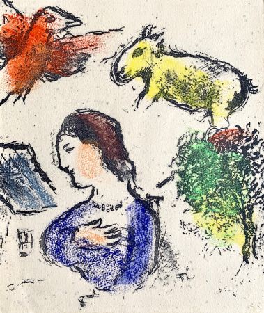 Lithograph Chagall - Woman with animals 