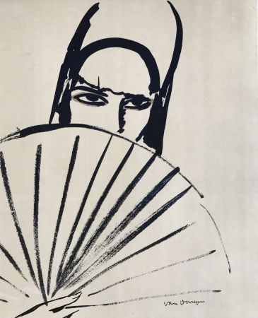 Lithograph Van Dongen - Woman with fan