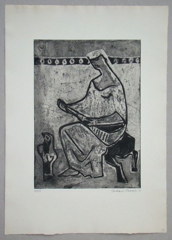 Etching And Aquatint Schlotter - Woman with mandolin