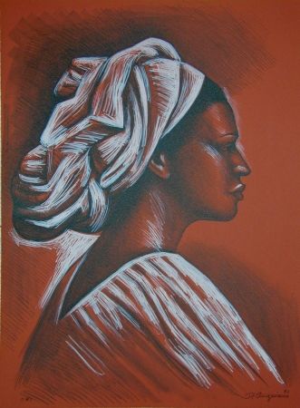 Lithograph Anguiano - Woman with turban
