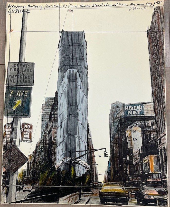Lithograph Christo - Wrapped building, project for 1 Times Square, New York