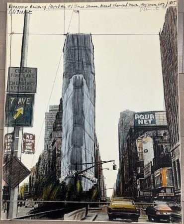 Lithograph Christo - Wrapped building , project for 1 Times Square, New York