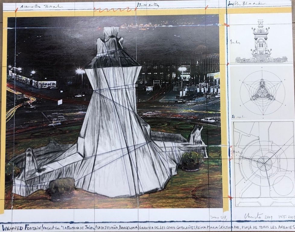 Lithograph Christo - Wrapped Fountain, project for la Fontana de Jujol, Plaza de España, Barcelona