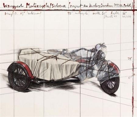 Lithograph Christo - Wrapped Motorcycle/Sidecar