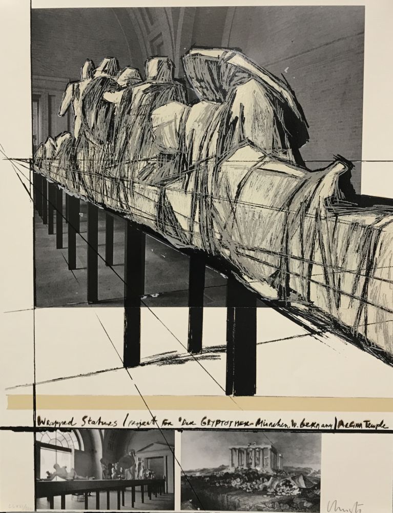 Screenprint Christo & Jeanne-Claude - Wrapped Statues – Project for DerGlypotek-Munchen, West Germany, Aegina Temple