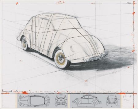 Lithograph Christo - Wrapped Volkswagen (PROJECT FOR 1961 VOLKSWAGEN BEETLE SALOON)