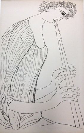 Lithograph Shahn - Young Man Playing Double Oboe