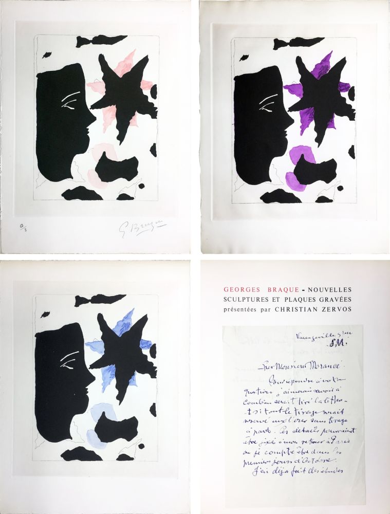Illustrated Book Braque - Zervos : BRAQUE. Nouvelles sculptures et plaques gravées. L'exemplaire de l'éditeur avec 3 GRAVURES (1960).