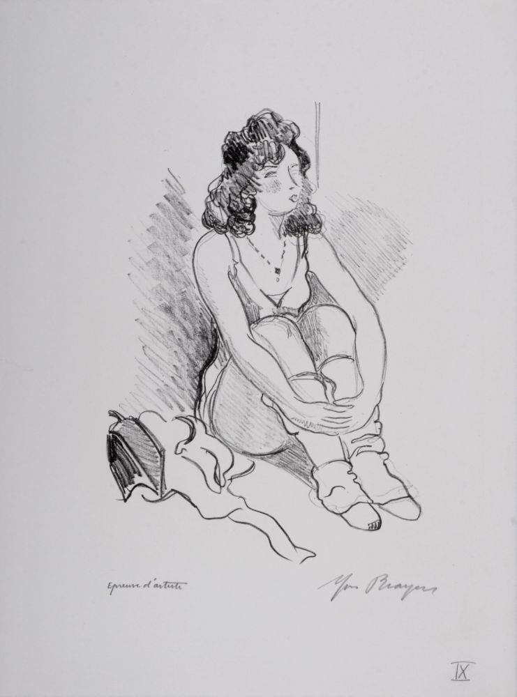 Lithograph Brayer - Zizi Jeanmaire assise #IX, 1949 - Hand-signed