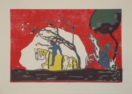 Woodcut Kandinsky - Zwei Reiter vor Rot.