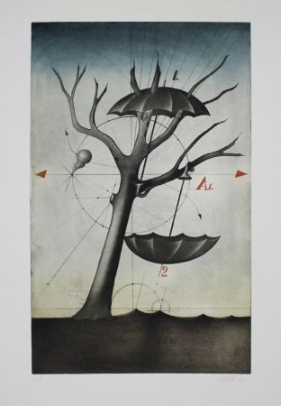 Etching And Aquatint Janak - Zwei Schirme
