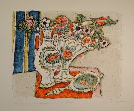 Lithograph Carigiet - (Zwei Vasen mit Rosen