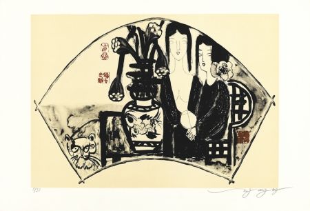 Lithograph Tongzhengang - éventail